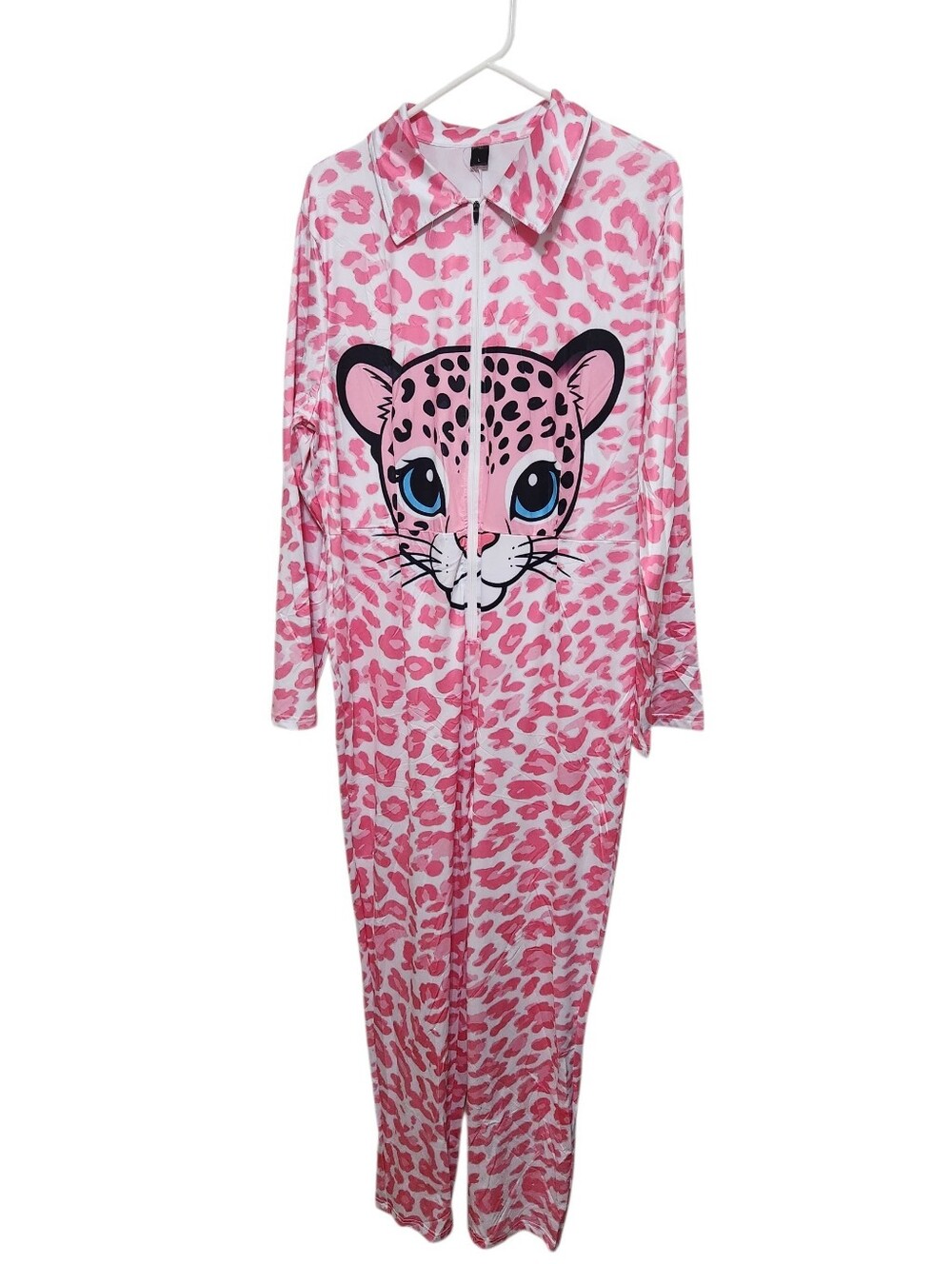 Pink Leopard Print Onesie Pajamas with Cute Cat Face